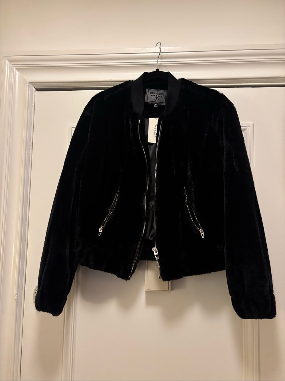 Blank NYC Black Faux Fur Bomber Jacket